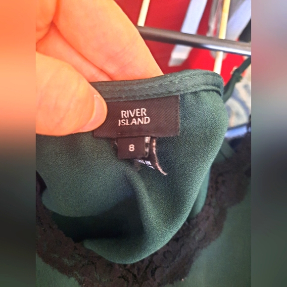 Dark Green satin Black lace cami - Picture 3 of 3